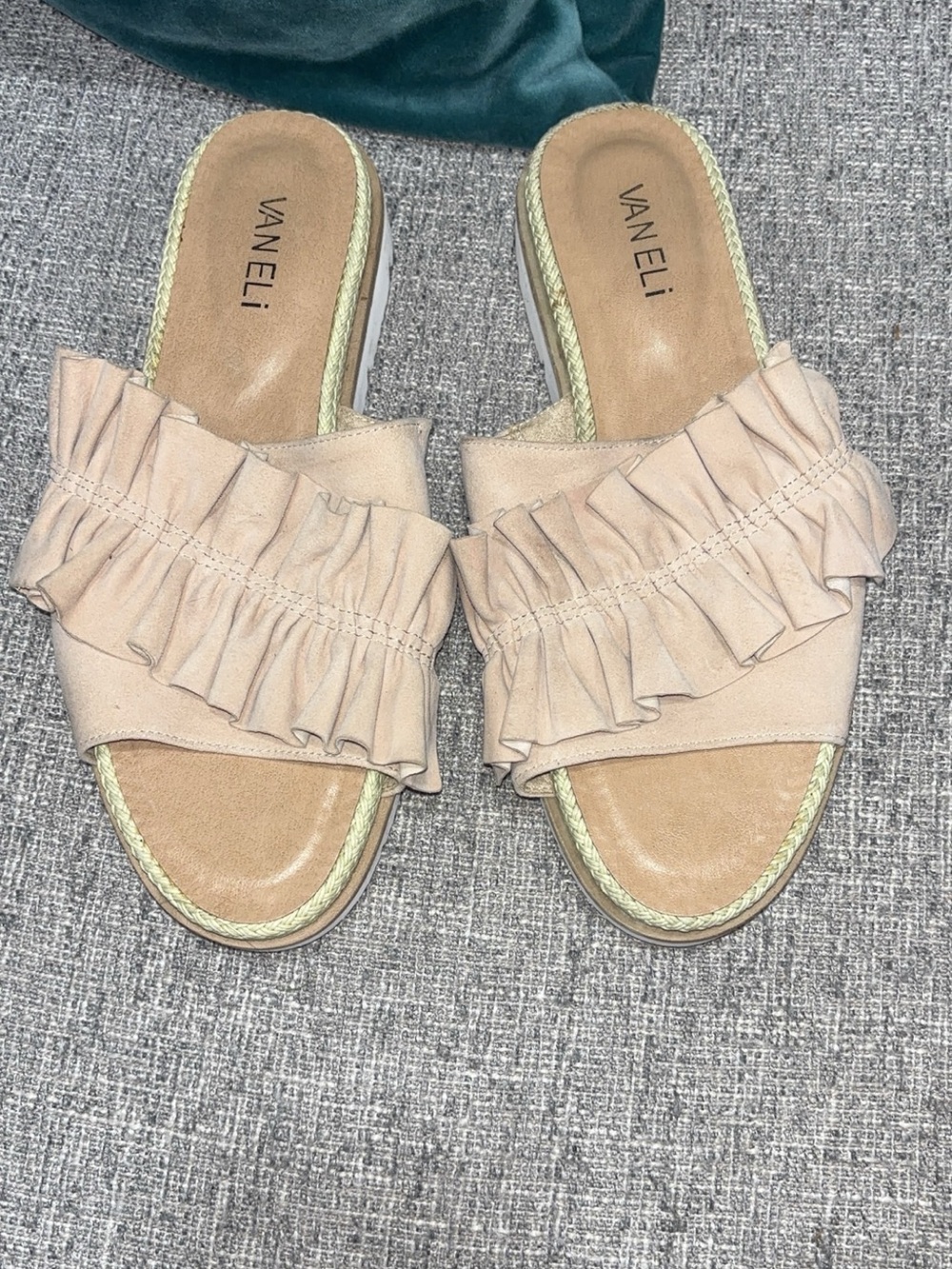 Vaneli Ruffle Slide Mules in Blush Pink